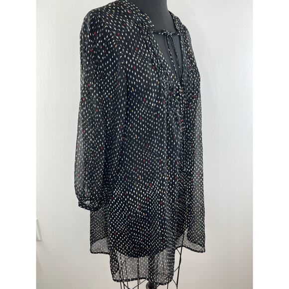 Patterson J. Kincaid Black 3/4 Sleeve Tie Neck Dot Print Women's Blouse Size M - Picture 5 of 11